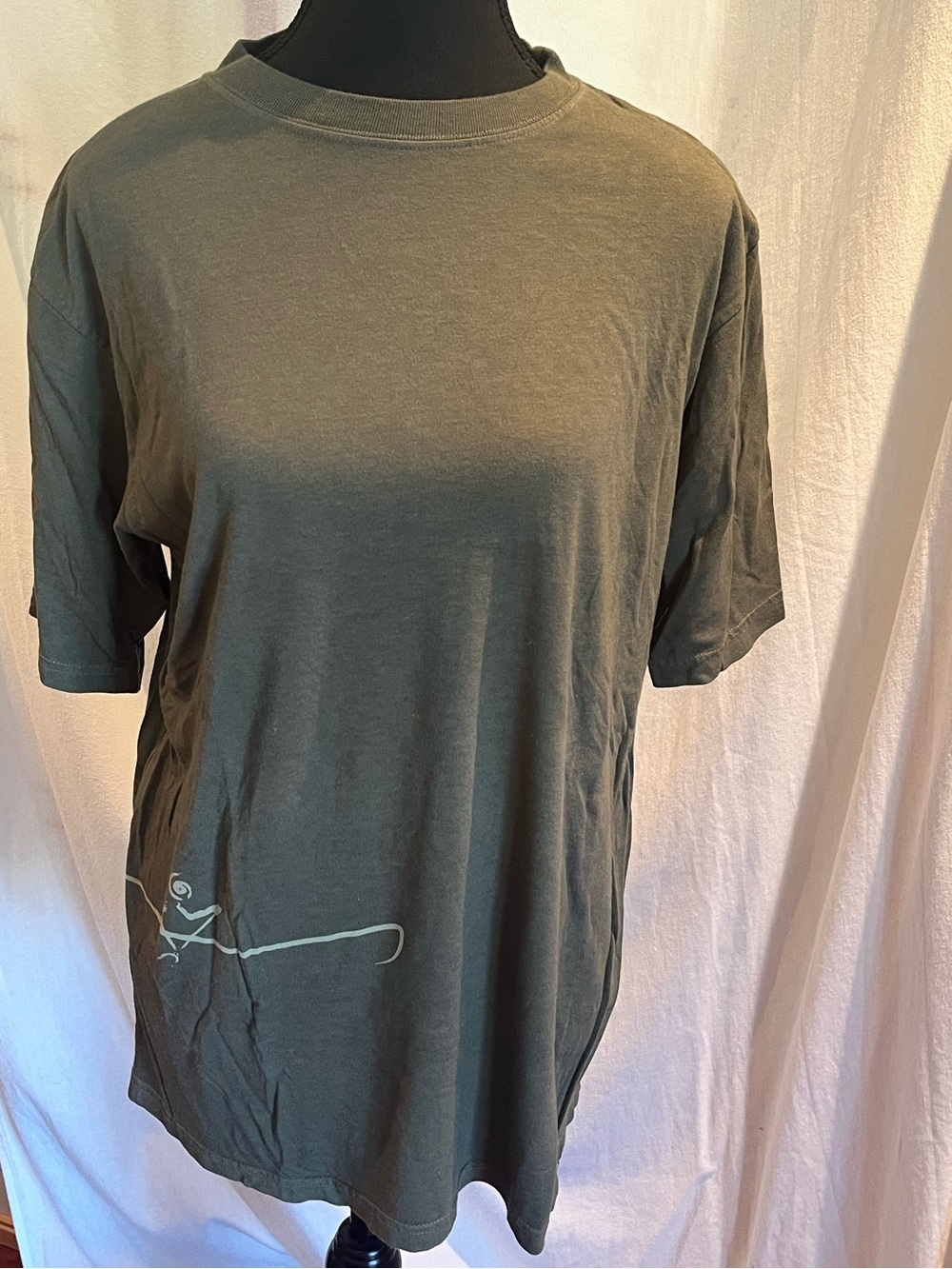 Guats Men's Olive Green Bamboo and Cotton Crew Neck T-Shirt with canoe design